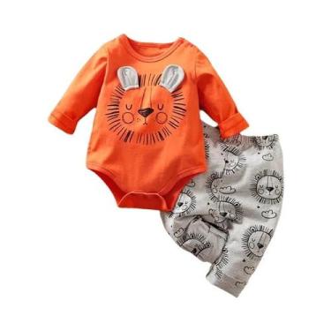 Imagem de Conjunto De Algodão Com Estampa De Leão Laranja Para Bebê Menino, Calç