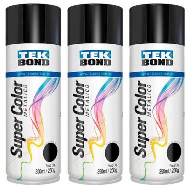 Imagem de Kit 3 Tinta Spray Preto Metálico 350ml  - Tekbond