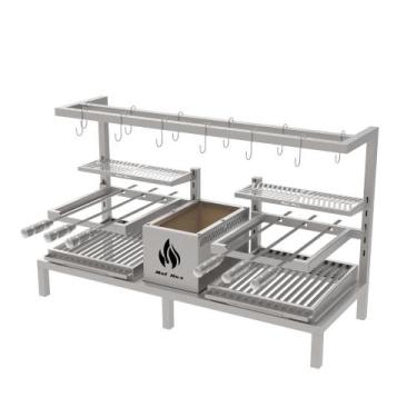 Imagem de Parrilla Dupla de Alvenaria 118X45 Com Grelha Argentina e 6 Espetos e 