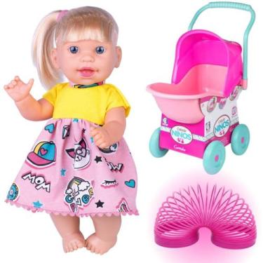 Imagem de Carrinho de Boneca Reborn Plastico Deitado Ninos + Boneca com Cabelo e