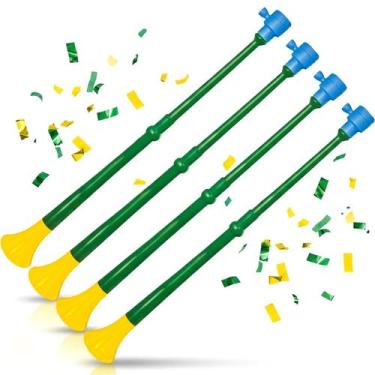 Imagem de Kit 4 Vuvuzela N9 Corneta Apito De Sopro 100 Cm Retrátil Brasil Torced