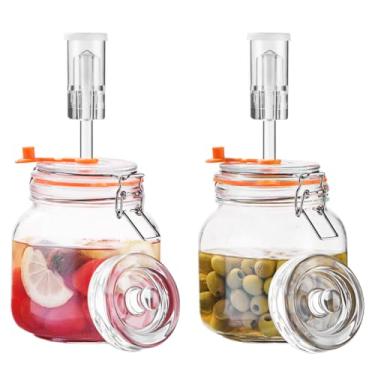 Imagem de Jillmo Frasco de fermentação de 1 litro, kit de fermentação de vidro quadrado com pesos para fazer chucrute, Kimchi, picles e mais, pacote com 2