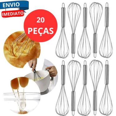 Imagem de KIt 20 Fouet Fuê Batedores de Clara Manual Cozinha em Aço Inox Creme M