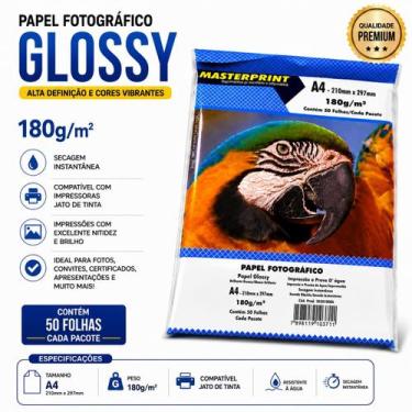Imagem de Papel Fotográfico Masterprint A4 180g Brilhante Glossy, 50 Folhas Prem