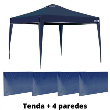 Imagem de Kit Tenda Gazebo Articulado 3x3 M + 4 Paredes Laterais Azul