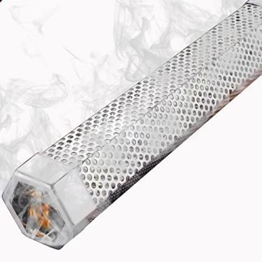 Imagem de Defumador Churrasqueira Hexagonal Tubo Metal Aromatizador De Carnes Inoxidável Smoker Box 100% Inox