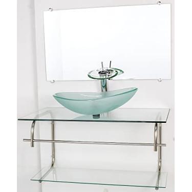 Imagem de GABINETE DE VIDRO PARA BANHEIRO INOX 90CM CUBA OVAL INCOLOR
