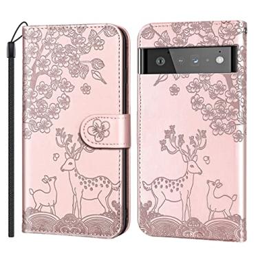 Imagem de Capa para Google Pixel 6/6 Pro, capa carteira de couro PU em relevo com compartimentos para cartões e suporte magnético para celular flip Folio Capa, rosa, 6 16,3 cm