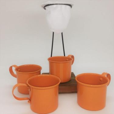 Imagem de Kit de Café Egoista - Individual - 4 canecas Laranja - Demolição - feito a mão