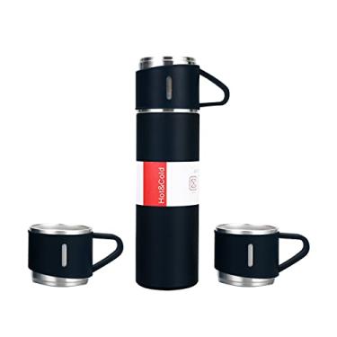 Imagem de Qudai Garrafa térmica isolada 500L com 2 xícaras extras Caneca de viagem de café de aço inoxidável à prova de vazamento Copo de garrafa esportivo para bebidas quentes e frias