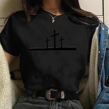 Imagem de Camiseta Blusa feminina santa cruz jesus cristo Blusa Preta Algodao