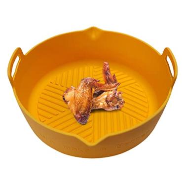 Imagem de Cesta de silicone para fritadeira a ar | Forros Reutilizáveis Round Air Fryer com alça | Tigela de fritadeira de silicone, assadeira de silicone para fritadeira a ar, forno