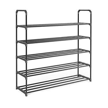 Imagem de prateleira de sapatos Rack de sapato 5 camada sustenta até 20~25 pares de sapatos conjunto sem ferramentas enferrujado de pólos de metal e quadro de plástico preto Sapateira Empilhável (Size : B)