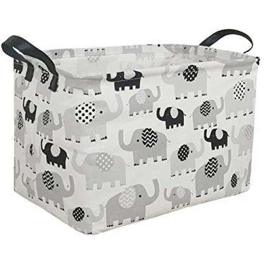 Imagem de AYTG REC Lona Grande Roupas cesto Lavagem cesto com alças, Impermeável Algodão Organizador de armazenamento Perfeito para Crianças Meninos Meninos Meninas Toys Quarto, Berçário, Casa, Cesta de Presente (Lefante)
