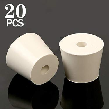 Imagem de KEILEOHO 20 peças de rolha de borracha natural perfurada # 6, rolha de borracha perfurada durável com orifícios de diâmetro de 1,9 cm, funciona com jarro de vidro de 3,8 litros, branco