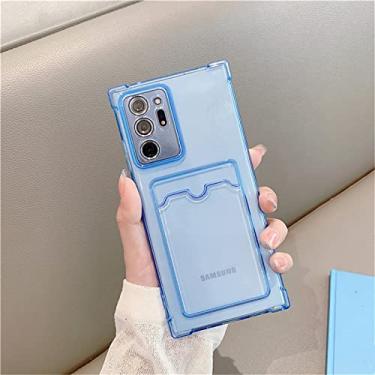 Imagem de Estojo de silicone com slot para cartão quadrado para Samsung S22 Plus S21 Ultra S20 FE S10 Note 20 A52 A72 A32 A42 A12 A22 Carteira Soft Clear Cover, Azul, Para A32 4G