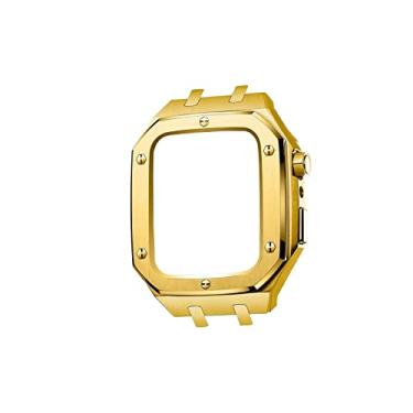 Imagem de TONECY Kit de modificação Pulseira de caixa de metal para Apple Watch Bands Series 8 Series 7 45mm Correa iWatch Band 44mm Borracha Pulseira Fecho (Cor: Gold Case 45MM)