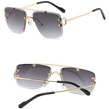 Imagem de Óculos de sol estilo sem aro com rebites rebites vintage feminino masculino design óculos de sol óculos de sol, 3040 C1, tamanho único