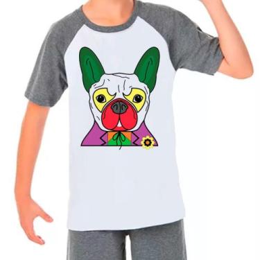 Imagem de Camiseta Raglan Buldogue Francês Pet Dog Cinza Branco Inf03 - Design C