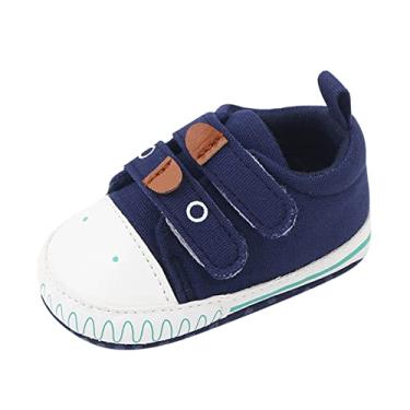Imagem de Sapatos infantis para primavera e verão para meninos e meninas, sola plana, gancho leve e confortável, botas para recém-nascidos, Azul, 6-12 meses