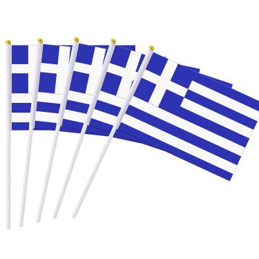Imagem de Pacote com 25 minibandeiras da Grécia pequenas à mão, palito grego redondo, bandeiras nacionais de país, suprimentos de decoração de festa para desfiles, copa do mundo, eventos de festivais, festival