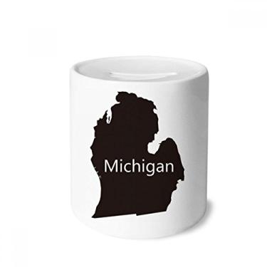 Imagem de DIYthinker Michigan America Caixa de dinheiro com contorno do mapa dos EUA Porta-moedas de cerâmica presente de cofrinho