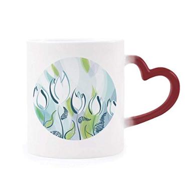 Imagem de Caneca de grés vermelha que muda de cor vermelha com flor tulipa pintada à mão