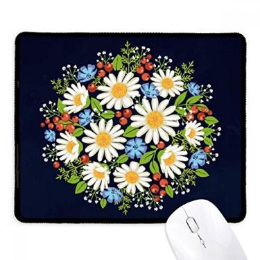 Imagem de Mousepad de borracha para jogos com bordas costuradas com folhas de crisântemo branco