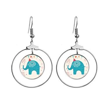 Imagem de Brincos coloridos com bandeira azul elefante chapéu vermelho pingente argola joia círculo gota