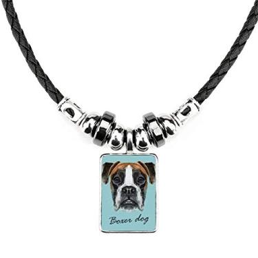 Imagem de DIYthinker Lop-eard Colar Boxer Dog Pet Animal Joias Torque Pingente de Corda de Couro