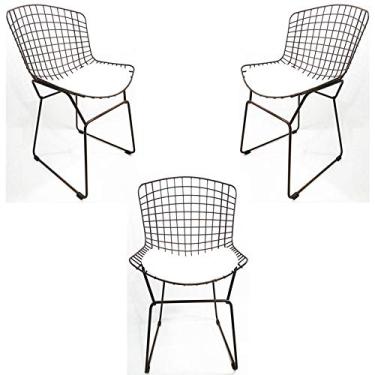 Imagem de Kit 3 Cadeiras BERTOIA aço corten assento branco - Poltronas do Sul