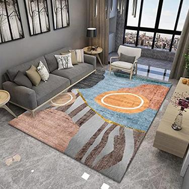 Imagem de jia cool Tapete contemporâneo Boho estilo retrô abstrato para sala de estar, tapetes antiderrapantes para áreas internas/externas, 80 x 119 cm, geometria-194