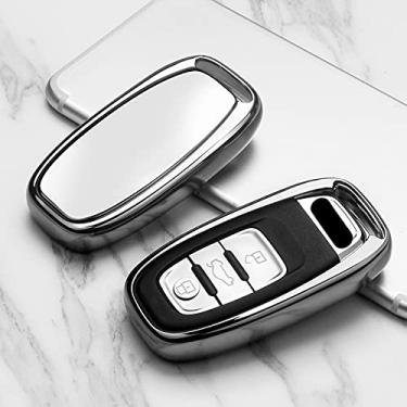 Imagem de SELIYA Capa de chave de controle remoto de TPU para carro, adequada para Audi A1 A3 A4 A5 A6 A7 A8 Quattro Q3 Q5 Q7 2009 2010 2011 2012 2013 2014 2015, C, C, prata