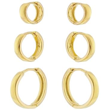 Imagem de Trio de Brincos Argolas de Tamanhos Diferentes Para 1º, 2º e 3º furos Banhado a Ouro 18k