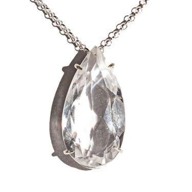 Imagem de Colar Gota Facetado Cristal Base Multifaceta Garra Prata 950