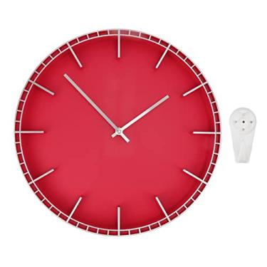 Imagem de Relógio de parede silencioso, evita tique-taque, fácil de ler, inovador, moderno, redondo, para casa, escritório, cozinha, quarto(Prata 5686 com Vermelho (37,7x3cm / 14,8x1,2 pol.))