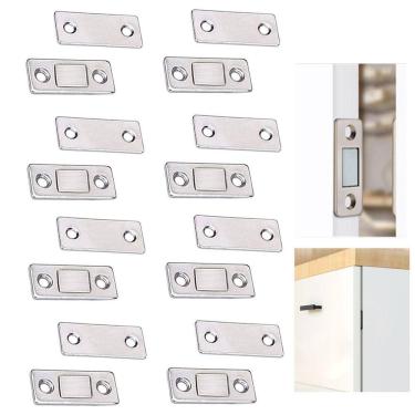 Imagem de Fecho Ima Magnetico Trava Fecha Porta Armario Janela Gaveta 8 Peças Ultrafino Multiuso Segurança