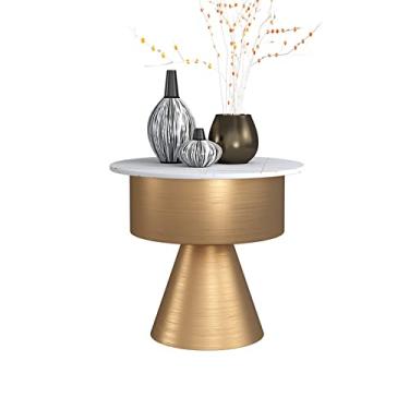 Imagem de Mesa lateral redonda mesa lateral moderna ardósia bancada decoração mesa de canto sala de estar sofá lateral decoração de ferro forjado pequena mesa de centro quarto mesa de cabeceira mesa de centro para sala de estar