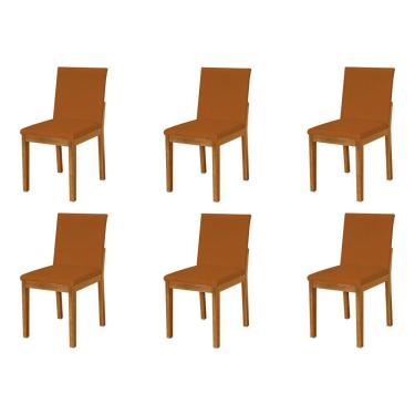 Imagem de Kit 6 Cadeiras De Jantar Estofadas Em Veludo Terracota Base Madeira Maciça Mel Laranja