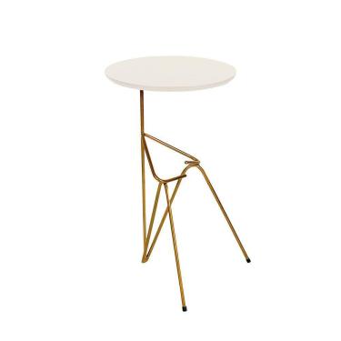 Imagem de Mesa De Canto Lateral Mesinha Bambino Dourado - Off White