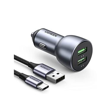 Imagem de UGREEN Carregador de carro USB 36W - 12V Carregador USB Multiportas Adaptador de carregador de carro rápido Compatível com iPhone, Galaxy S22/S21/S20/S10/(cabo USB A a C incluído)