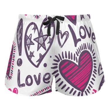 Imagem de KLL Happy Valentine's Day Love Red Shorts de pijama feminino, calças de pijama com bolsos shorts esportivos de exercício, Happy Valentine's Day Love Red, XX-Large