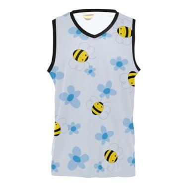 Imagem de KLL Camiseta de basquete Flowers and Bees Blue Good Luck Team Scrimmage sem mangas para homens/mulheres/jovens, Flores e abelhas azul Good Luck, P