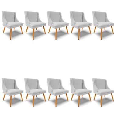 Imagem de Kit 10 Cadeiras Estofadas Para Sala De Jantar Pés Palito Lia Linho Cinza - Ibiza