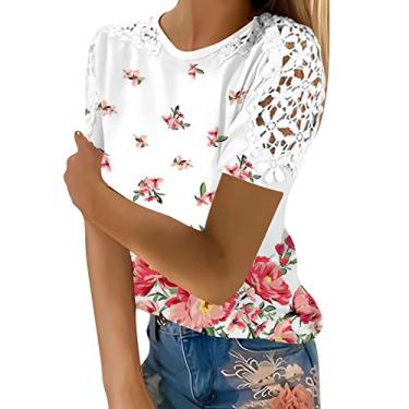 Imagem de Blusas femininas modernas de manga curta grandes com estampas para sair, blusas de algodão de verão, camisetas soltas, túnica atlética, Vermelho, GG