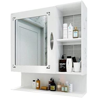 Imagem de Armário de remédios para banheiro, prateleira de armazenamento montada na parede, com portas e prateleiras individuais, 2 prateleiras internas e 3 prateleiras abertas, para produtos de higie
