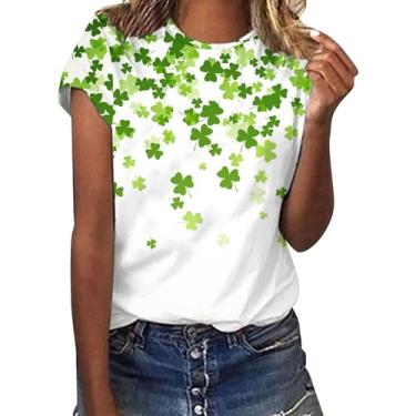 Imagem de Camiseta feminina com estampa de trevo do Dia de São Patrício, estampa de trevo e bandeira irlandesa, camiseta feminina Lucky Teen, Verde, GG