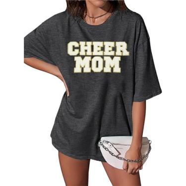 Imagem de Camiseta Mamãe Feminina Mamãe: Camiseta Mom Life Camiseta Cheer Mom Camiseta Patch Glitter Presente para Mamãe Tops, Cinza escuro, G