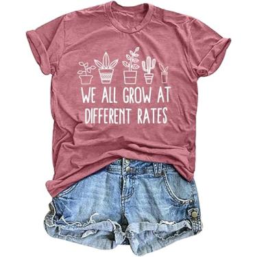 Imagem de Camiseta feminina We All Grow at Different Rates Camiseta estampada educação especial presente para professores, rosa, P