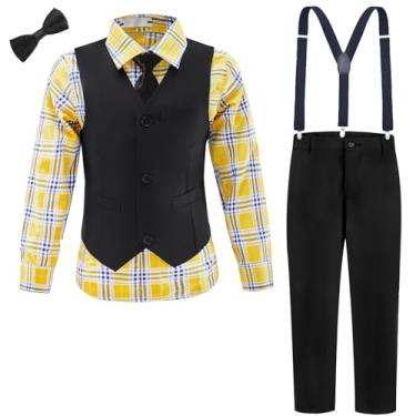 Imagem de Conjunto de roupas formais para meninos, smoking e calça xadrez, suspensórios, para meninos adolescentes, Conjunto de calça colete preto 2, 12